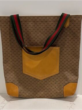 Vintage Gucci Micro GG Coated Canvas Web Stripe Tote Bag Restored